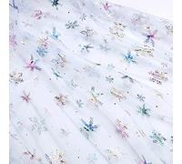 PTNKUIIY Tissu en tulle - 1 m x 160 cm - Avec paillettes et flocons de neige de Noël - Tissu pour costume, couture, décoration, bricolage, vêtements faits à la main, emballage cadeau - Blanc