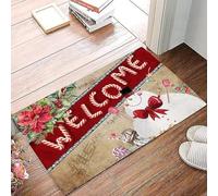 PTNQAZ Paillasson de Noël en flanelle rouge, bonhomme de neige, renne, tapis d'entrée intérieur doux, absorbant, profil antidérapant, lavable en machine (paillasson de 3,9 x 91,4 cm)