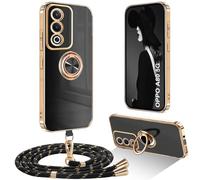 Ptny Coque pour Oppo A80 Coque avec Cordon, en Silicone TPU Souple galvanisé Coque avec Collier Réglable pour Oppo A80 Housse avec Anneau, Noir