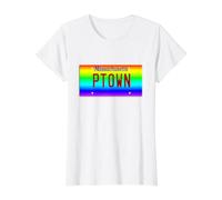 PTown Provincetown Cape Cod Massachusetts LGBT Rainbow Pride T-Shirt Graphique avec Valeur, Femme, Blanc, S