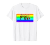 PTown Provincetown Cape Cod Massachusetts LGBT Rainbow Pride T-Shirt Graphique avec Valeur, Homme, Blanc, S