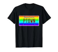 PTown Provincetown Cape Cod Massachusetts LGBT Rainbow Pride T-Shirt Graphique avec Valeur, Homme, Noir, M