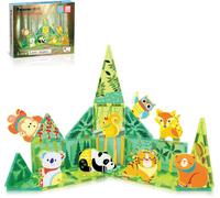 Ptq26-Kit De Construction Magnétique-Motif Animaux De La Forêt Et 8 Figurines D'Action-Kit Éducatif Stem-Jeu De Rôle Avec Blocs De Construction Magnétiques-Pour Tout-Petits À