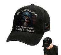 PTSD Awareness Hat My Demons Know I Fight Back Hat | Funny Cotton PTSD Awareness Baseball Caps,Adjustable Unisex Design Cap for Casual Wear Sports Camping Travel Beach Fishing Outdoor