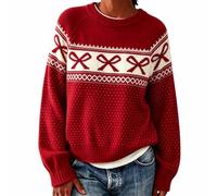 PTSIXAQ Pull Femme Motif Nordique Pull Jacquard Col Rond Manches Longues Confortable Chic pour l'hiver Et L'Automne