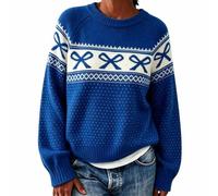 PTSIXAQ Pull Femme Motif Nordique Pull Jacquard Col Rond Manches Longues Confortable Chic pour l'hiver Et L'Automne
