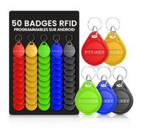 PTT-KEY® | Lot de 50 Badges RFID 13.56Mhz | Programmable MCT sur Smartphone Android | UID Modifiable | Puce CUID | Vigik Universel | NFC Tag | Passe Partout | Immeuble | Lecteur RFID