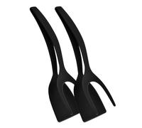 Pttnyuere 2 PCS 2-en-1 Spatule à Œuf Grip and Flip Spatula Tongs Cooking Tongs Egg Turner, Noir PP Poisson Pancake Toast Omelet Spatula Tongs