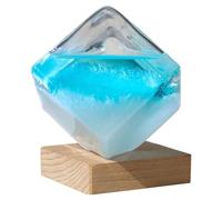 ptumcial Prévision météo en Verre tempête, prévision météo en Verre Cristal Bleu, Cube d'eau avec Base en Bois pour la Maison, Le Bureau, Grand Format