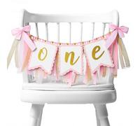 Ptwola Bannière de chaise haute pour 1er anniversaire de fille - Bannière de chaise haute - Décoration de chaise haute - Rose - Bannière d'anniversaire - Accessoire photo - Décoration de fête pour