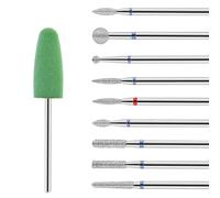 Ptwola Lot de 10 forets à ongles diamantés pour manucure, pédicure, embout cylindre/boule/flamme/aiguille. 10 formes de mèches à cuticules, polissage de peau morte, kit de nettoyage pour enlever