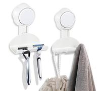 Ptwola Lot de 2 supports de rasoir pour douche, crochets à ventouse puissants, crochets muraux réutilisables pour salle de bain, luffa, cuisine, raclette, fenêtre, facile à installer