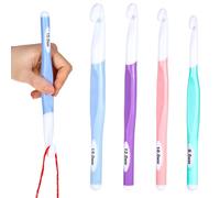 Ptwola Lot de 4 crochets de grande taille 8 mm, 10 mm, 12 mm, 15 mm avec poignée en caoutchouc - Aiguilles à crochet ergonomiques en plastique pour tissage, couvertures, châles, tapis, loisirs