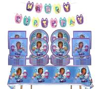 Ptydecta Vaisselle Anniversaire Ensemble D'anniversaire Decoration Anniversaire Assiettes Serviettes Nappes Happy Birthday Bannières,Idéal pour 20 Personnes (B)
