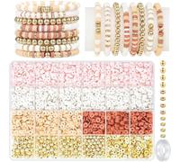 Ptyism 3000+Pièces Set de Perles Plates et Rondes en Argile Polymère(Rose Avec Corde)Kit Perle Plate丨Perles d'argile，Clay Bead Pour le kit de Bracelet à Breloques DIY Arts and Crafts Cadeau d'annivers