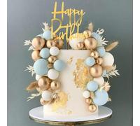 Ptyism 50 Pièces Décor de Gâteau Boules Bleues, Boule Decoration Gateau丨Boule Gâteau Topper, Boules de perles Bleu Blanc or pour les Anniversaires, les Célébrations Bohémiennes,les Baptêmes, Etc.