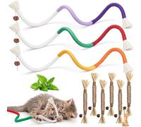 Ptyism 9 Pièces Jouet Herbe a Cat（3 Pcs Cat Teething Rope and 6 Pcs Baton Chat） Jouet à Mordre pour chat丨Mastication Chat,Matatabi pour Cat pour Soins Dentaires,Interagir Nettoyer Dents