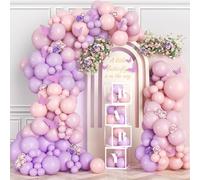PtyPop 141 Pièce Baby Shower Decoration Fille avec Kit Arche Ballon Violet et Rosa Décoration Papillon Decoration Cube Baby Shower pour Decoration Anniversaire Bapteme Fille