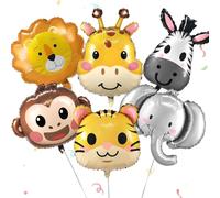 PtyPop 6 Pièces XXL Ballons Animaux Ballons Décoration Anniversaire avec Lion, Tigre, éléphant, Singe, Girafe, Zèbre, Jungle Ballons Aluminium pour Baby Shower Anniversaire Decoration Enfant