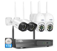 【PTZ+5MP】 Kit Caméra de Surveillance WiFi Extérieure,20M Vision Nocturne Colorée,Hiseeu Kit Vidéo Surveillance 10CH NVR 1To HDD et 4X5MP Caméra, Détection Mouvement,Audio 2 Voies,Alarme Son Lumieuse