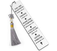 Ptzizi Marque-page inspirant en métal gravé avec pompon, verset de la Bible pour femmes, filles, sœurs, amatrices de livres, cadeau religieux