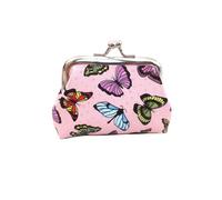 PU Cuir Petite Pochette Papillon Imprimé Zéro Portefeuille, Polyester Shell Clip Coin Porte-monnaie, Pochette Femme, rose, Moderne