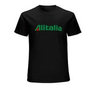 PU KOU Alitalia Red Green Retro Logo Italian Airline White Cotton Short Sleeve Men's T-Shirt Black XXL