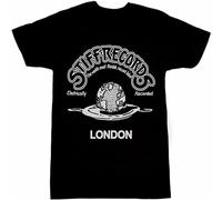 PU KOU Stiff Records Electrically Recorded Men's T-Shirt Black Unisex 100% Cotton Short-Sleeve T-Shirts Black XL