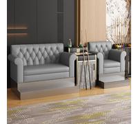 PU Leather Billiard Sofa, Pool Hall Spectator Chair, Comfort Viewing Seating with Attached Side Table, Dedicated Rest Furniture for Room(C)