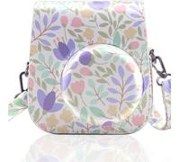 PU Leather Case Compatible with Fujifilm Instax Mini 11 Instant Camera with Adjustable Strap and Pocket,Green Flowers,Compatible with: