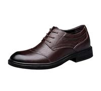 PU Leather Dress Shoes for Men Lace-up Brogue Low Top Block Heel Non Slip Anti-Slip Formal Footwear for Wedding Prom Casual Wear(Brown,40 EU)