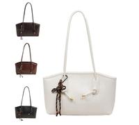 PU Leather Shoulder Bag for Women, All-Matching Casual Vintage Armpit Bags, Fall Winter Trendy Small Purse Handbag(White(Stripe))