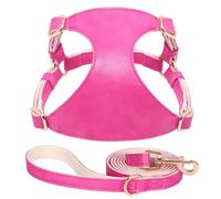 PU Réglable en Cuir PU Chihuahua French Bulldog Pug Walking Training Harness Lash Set pour Les Petits Et Moyens Chiens Et Chats,Rose,S