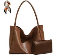 PU Trendy Capacity Retro Tote Bag,Simple Casual Work Commuting Tote Bag,Casual Slouchy Daily Shoulder Bag for Women (Brown)