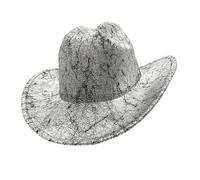 PU Western pour adultes Unisexe Wide Brims Vintage Pour cosplay et soirées à thème Femmes Utilisation quotidienne Cours de tête Cosplay, Argent (Silver), taille unique