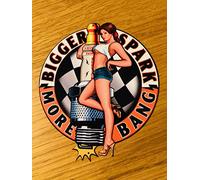 Pu091 Bigger Spark More BANG Sticker Pin Up Girls Motorsport Decal USA