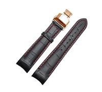 Puasny Bracelet de montre en cuir à extrémité incurvée pour homme - Compatible avec les bracelets de 20 mm, 21 mm et 22 mm,Papillon rose rouge,22 mm