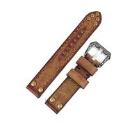 Puasny Bracelet de montre en cuir épais vintage avec rivets - Bracelet rétro robuste en 18 mm, 20 mm, 22 mm et 24 mm,Vert,24 mm