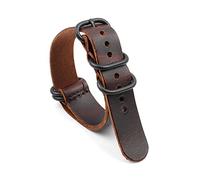 Puasny Bracelet de montre en cuir fait main avec boucle noire - Modèle à un seul passage pour hommes et femmes en 20 mm et 22 mm,Brun,22 mm