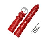 Puasny Bracelet de montre en cuir pour hommes et femmes - Bracelet de rechange avec outil d'installation, tailles de 12 mm à 22 mm,Rouge Argent,17 mm