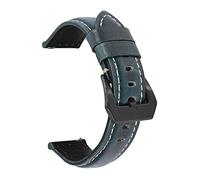 Puasny Bracelet de montre en cuir vintage ciré à l'huile - Bracelet classique de 18 mm à 26 mm,Bleu,22 mm