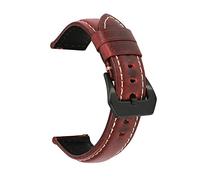 Puasny Bracelet de montre en cuir vintage ciré à l'huile - Bracelet classique de 18 mm à 26 mm,Rouge,18 mm