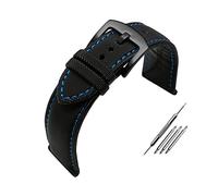 Puasny Bracelet de montre hybride en nylon et cuir pour homme - Bracelet résistant à l'eau pour montres de 20 mm à 24 mm,Noir Bleu Noir,22 mm