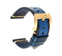 Puasny Bracelet de montre vintage en cuir véritable pour homme - Design classique (tailles 20 mm, 22 mm et 24 mm),Bleu-Or,18 mm