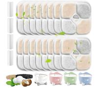 Puasok 16 Pièces Filtres Fontaine à Eau pour Chat Compatibles avec Catit Pixi, Filtration Quadruple avec Charbon Actif, Résine et Tissu Non Tissé, 4 Tuyaux Inclus