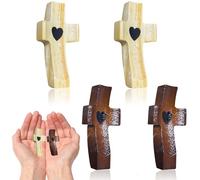 Puasok 4 Pcs Croix de Réconfort en Bois, Croix de Prière Ergonomiques Sculptées à la Main, Cadeau Chrétien pour Méditation, Baptême, Communion, Foi