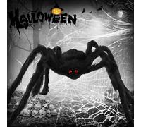 Puasok Araignée Halloween,Araignée Effrayante Halloween,Peluche Fausse Araignée,Araignée Géante Poilue, Outdoor Halloween Decorations Large Fake Hairy Spider with Red Eyes(90cm)