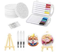 Puasok Magic Puffy Paint, Kit de Peinture 3D pour Enfants avec 10 Feuilles Rondes en Mousse Texturée, 12 Marqueurs, 3 Stylos à Eau, 10 Chaînes de Perles et 1 Mini Chevalet, Activité Créative DIY