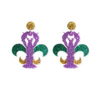 PUBBCIA Boucles d'oreilles Mardi Gras pour femme - Boucles d'oreilles pendantes en acrylique pour fête du mardi gras - Accessoires de robe, festival, bijoux cadeaux (F)