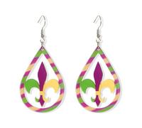 PUBBCIA Boucles d'oreilles Mardi Gras pour femme - Boucles d'oreilles pendantes en acrylique pour fête du mardi gras - Accessoires de robe, festival, bijoux cadeaux (C)
